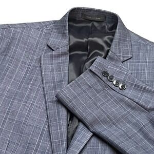 Calvin Klein Wool Blue Glen Plaid Check Two Button jacket Blazer Sport Coat 43R